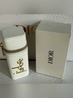 Dior J'adore White Leather Lipstick Case with Gold Accents